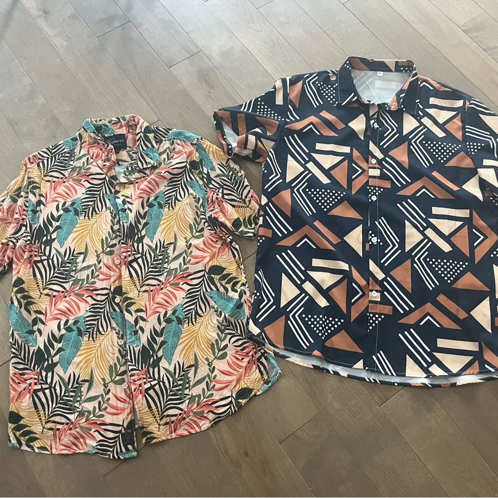 2 Men's Patterned Short Sleeve Shirts - Multicolor and Navy xl